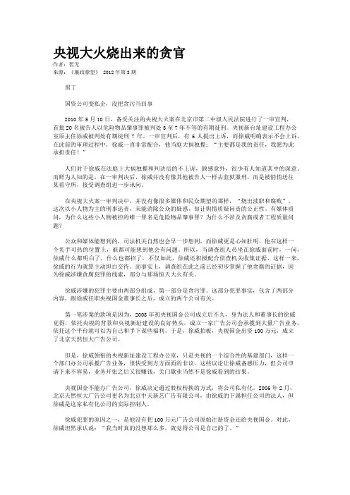 央视大火烧出来的贪官