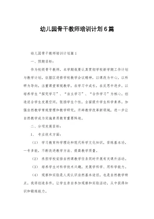 幼儿园骨干教师培训计划6篇