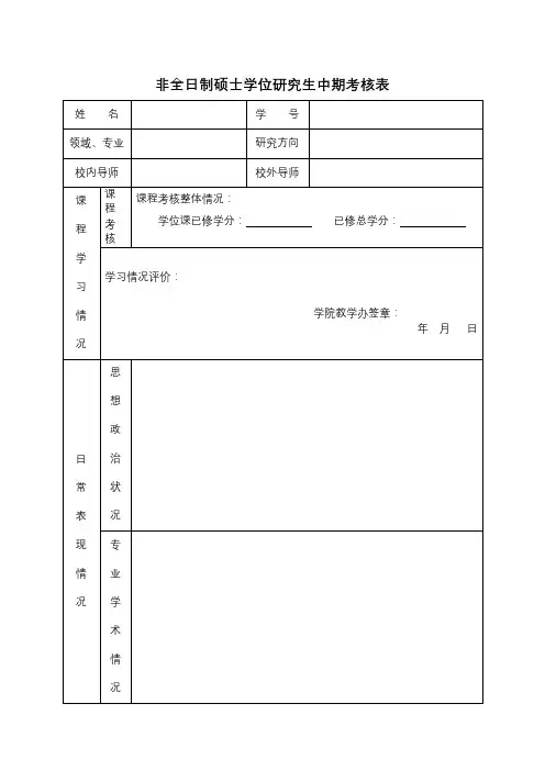 非全日制硕士学位研究生中期考核表【模板】