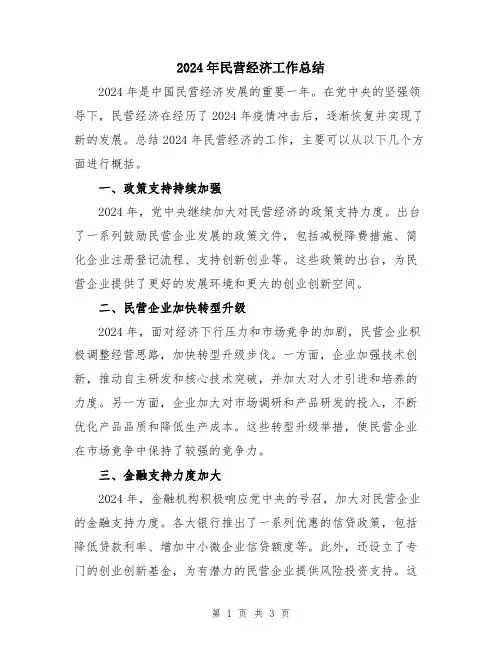 2024年民营经济工作总结