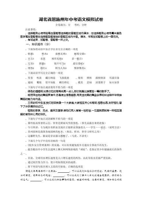 湖北省恩施州中考语文模拟试卷