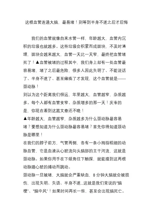 这根血管连通大脑,最易堵!别等到半身不遂之后才后悔