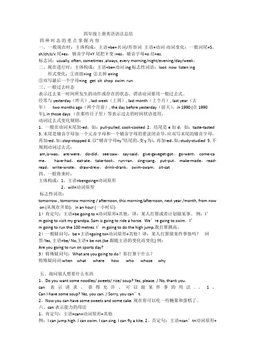四年级上册英语语法总结