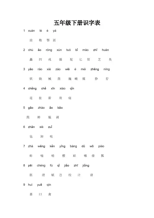 五年级下册识字表