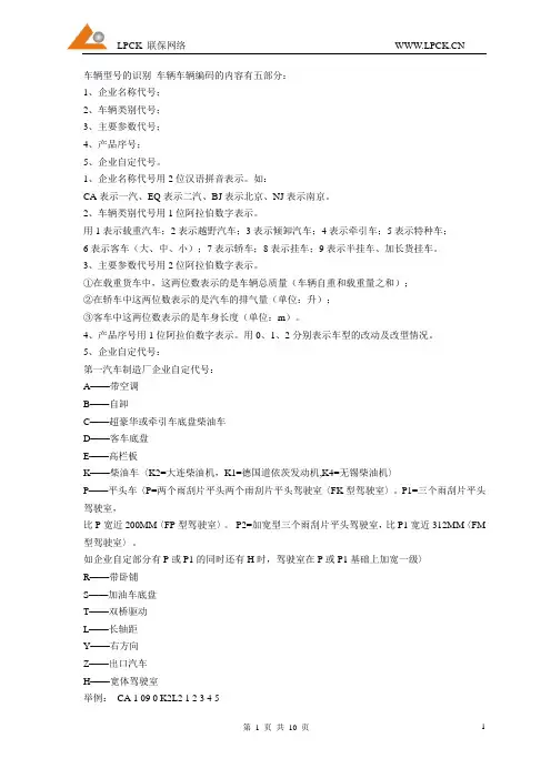 汽车VIN码及车辆型号的识别