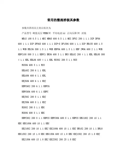 常用的整流桥极其参数