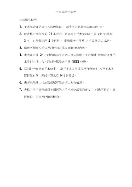 手术风险评估表word精品