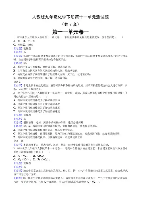 人教版九年级化学下册第十一单元测试题