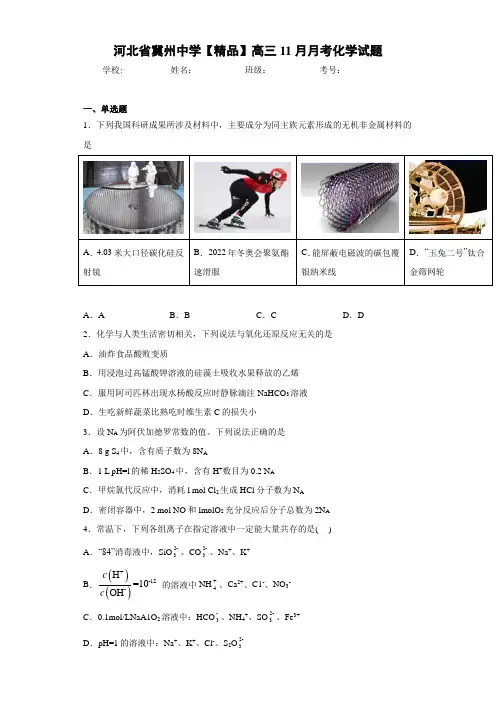 高三11月月考化学试题(答案解析)53