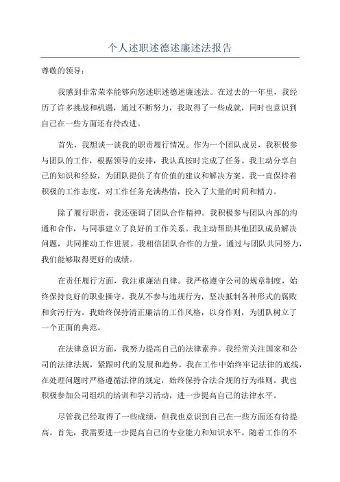 个人述职述德述廉述法报告