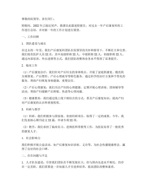 产后康复科年终述职