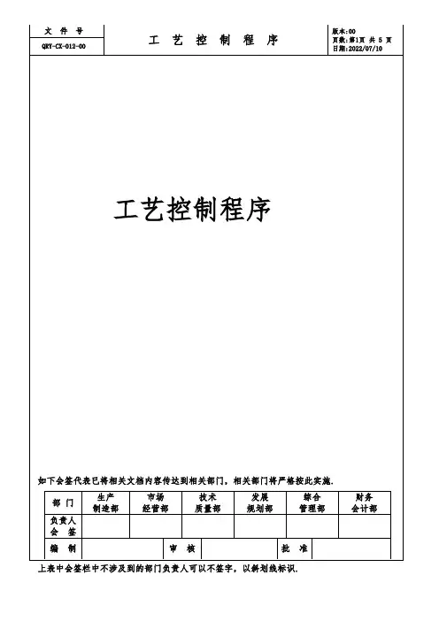 工艺控制程序