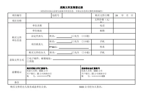 采购文件发售登记表(请各供应商认真填写表格中所有信息,并保证信息的完整性和准确性)【模板】