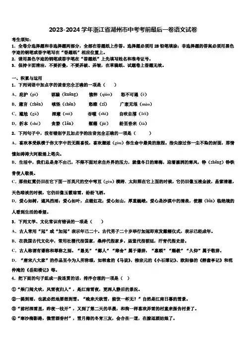 2023-2024学年浙江省湖州市中考考前最后一卷语文试卷含解析