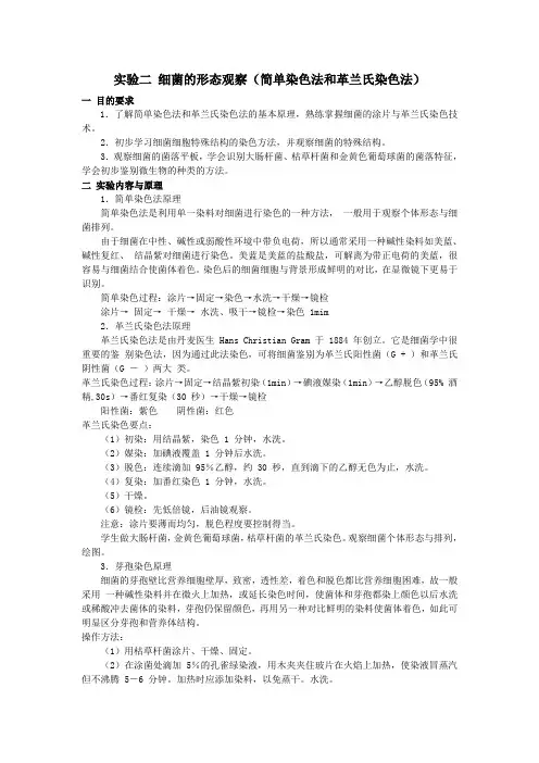 实验二 细菌的形态观察(简单染色法和革兰氏染色法)