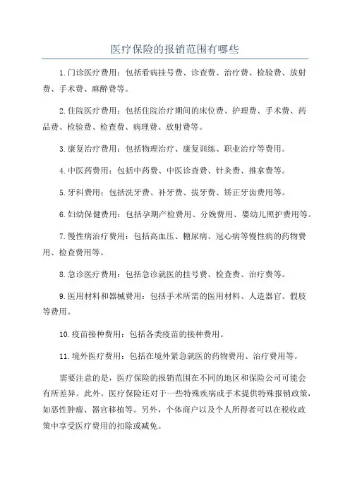 医疗保险的报销范围有哪些