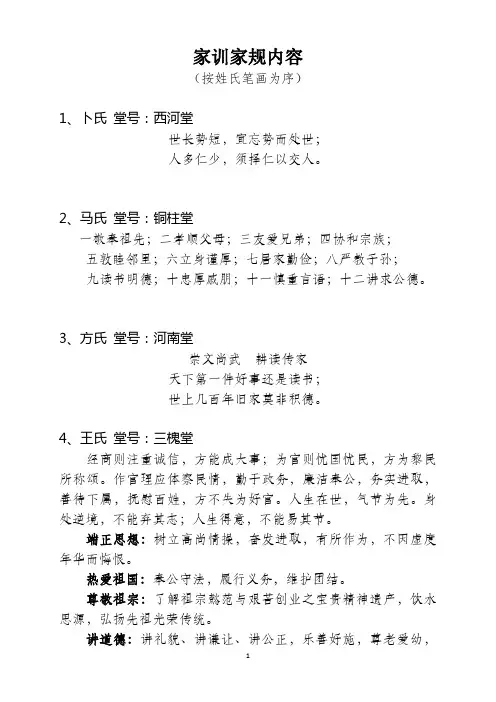 各姓氏家训家规内容(DOC)