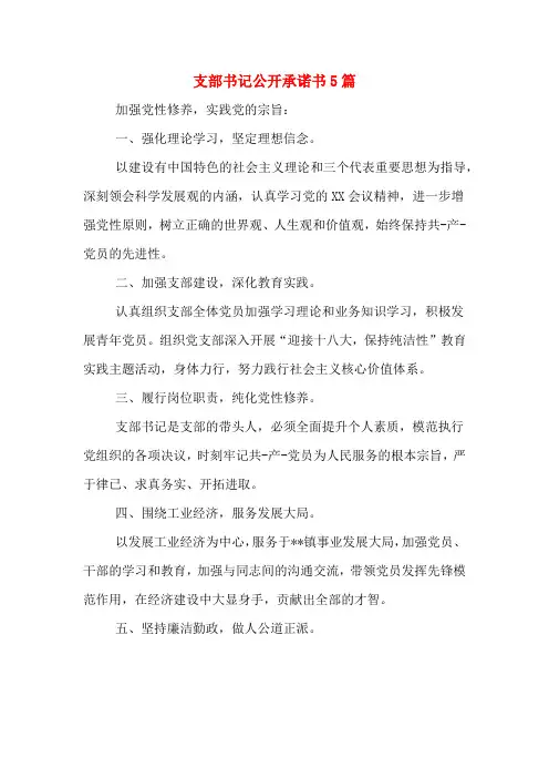 支部书记公开承诺书5篇