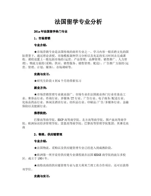 法国留学专业分析