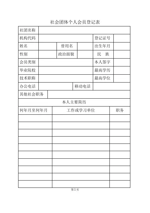 社会团体个人会员登记表