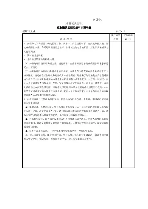应收账款函证明细审计程序表(表格模板、DOC格式)模板