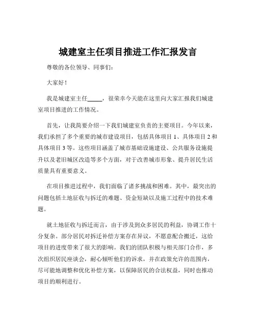 城建室主任项目推进工作汇报发言