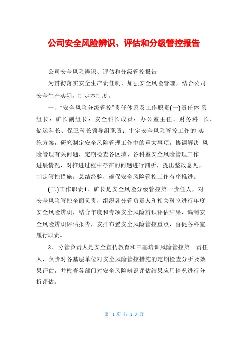 公司安全风险辨识评价和分级管控报告