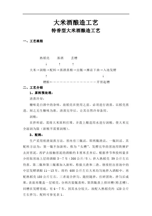 大米酒酿造工艺及白酒配方：特香型大米酒酿造工艺