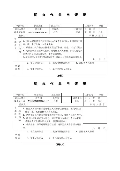 三级动火申请审批表1版