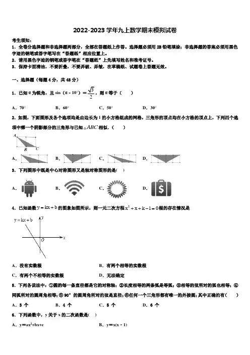 2023届山东省临沂市数学九年级第一学期期末复习检测试题含解析