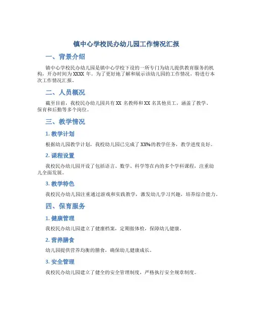 镇中心学校民办幼儿园工作情况汇报