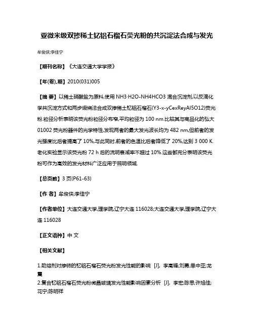 亚微米级双掺稀土钇铝石榴石荧光粉的共沉淀法合成与发光