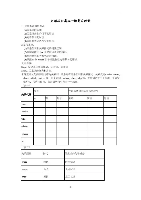 高中英语 定语从句高三一轮复习教案