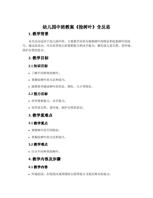 幼儿园中班教案《捡树叶》含反思