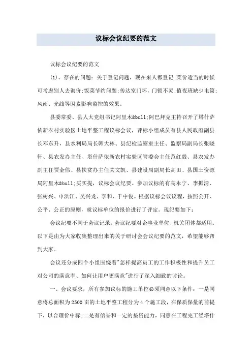 议标会议纪要的范文