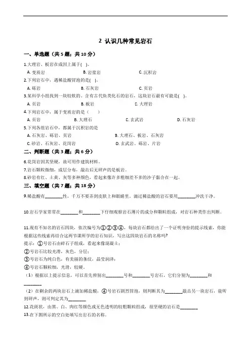 教科版小学科学四年级下册 第四单元岩石和矿物 2 认识几种常见岩石 同步练习(含答案解析)
