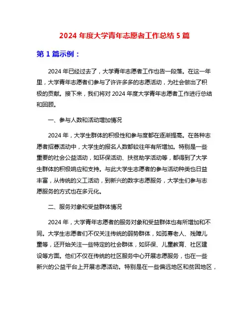 2024年度大学青年志愿者工作总结5篇