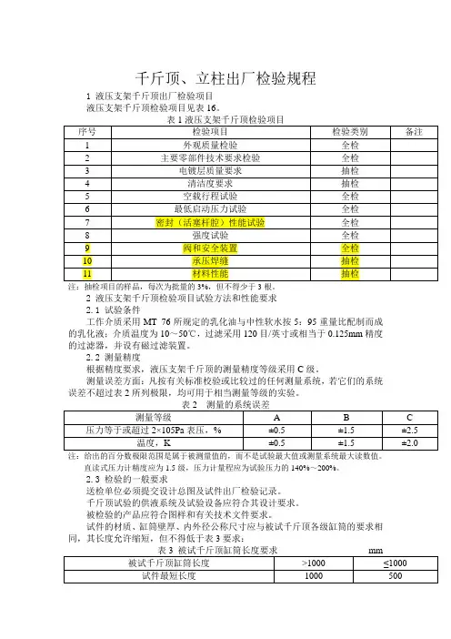 千斤顶、立柱出厂检验操作规程