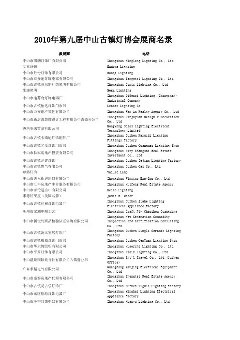 第9届中山古镇灯博会展商名录