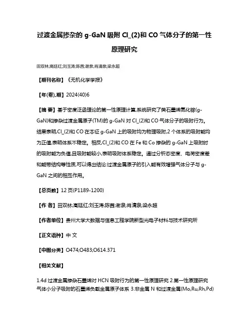 过渡金属掺杂的g-GaN吸附Cl_(2)和CO气体分子的第一性原理研究