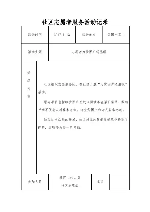 社区志愿者服务活动记录文本