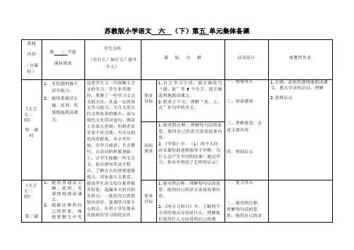 苏教版小学语文六年级下第五单元集体备课