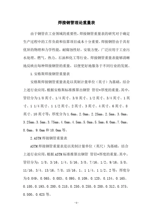 焊接钢管理论重量表