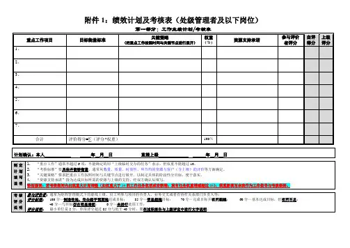 1：绩效计划及考核表(处级管理者及以下岗位)