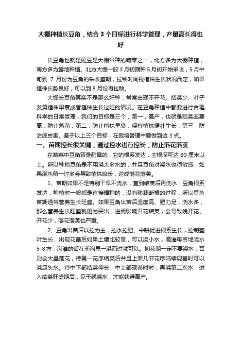 大棚种植长豆角，结合3个目标进行科学管理，产量高长得也好