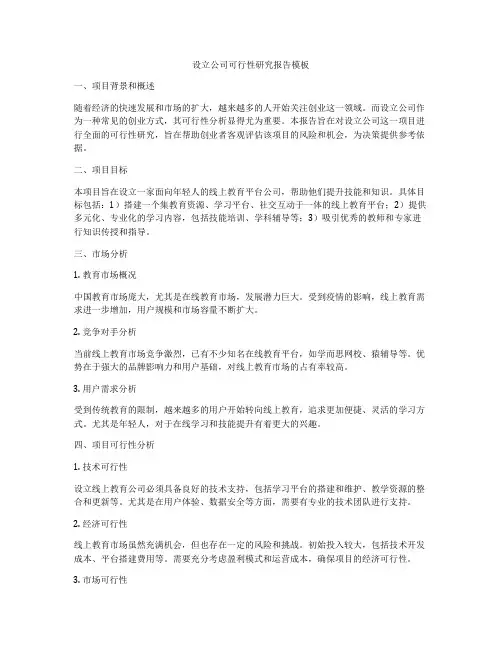 设立公司可行性研究报告模板