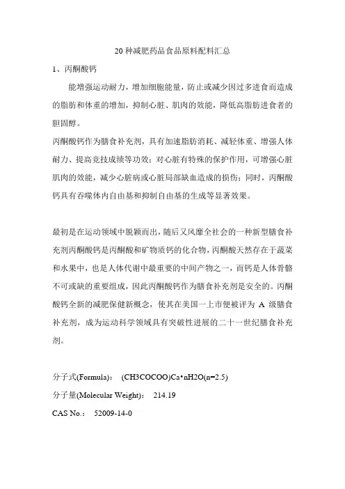 20种减肥药品食品原料配料汇总