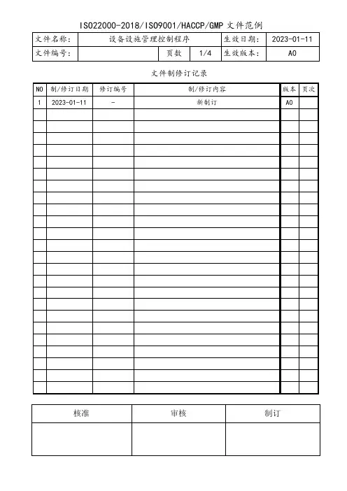设备设施管理控制程序