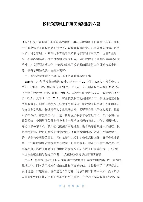 校长负责制工作落实情况报告六篇