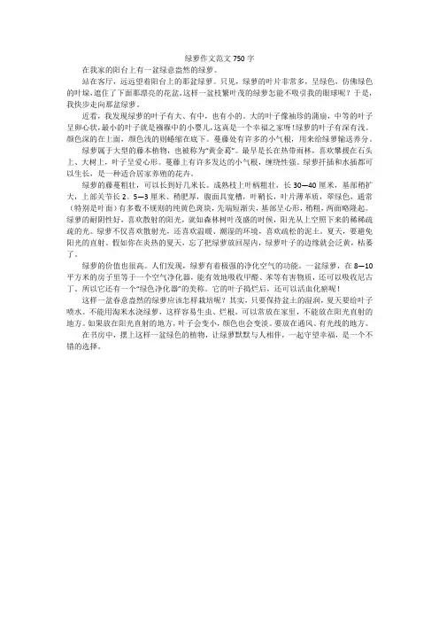 绿萝作文范文750字